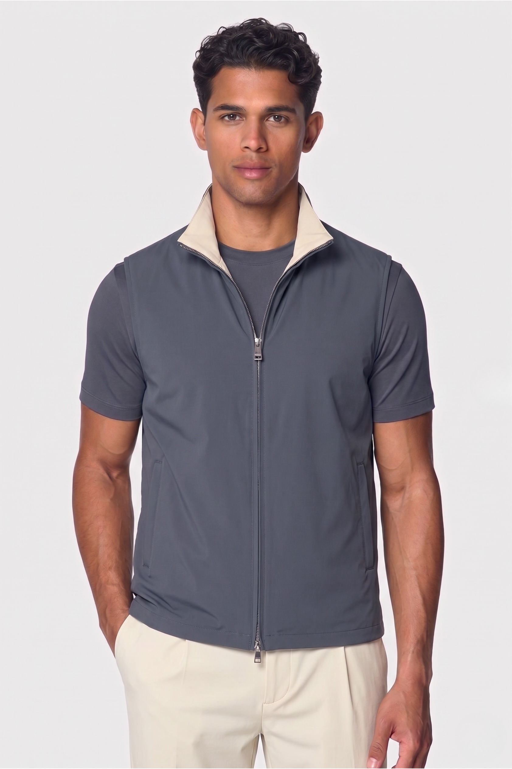 Reversible Gilet – Steel Blue x Soft Sand